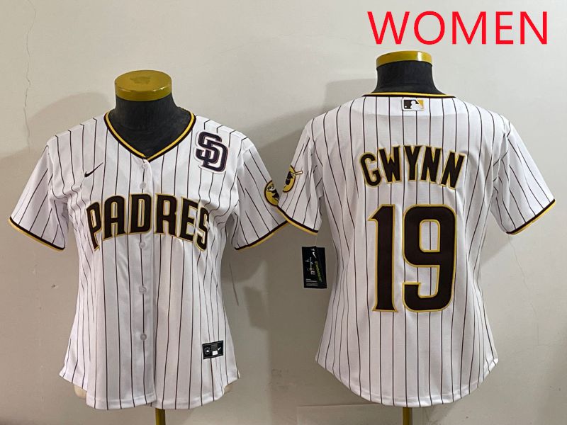 Women San Diego Padres #19 Gwynn White Stripe Game 2025 Nike MLB Jersey style 3->women mlb jersey->Women Jersey